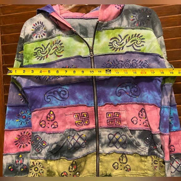 Boho tie-dyed, peaceful-vibe Hooded Knit Jacket with pockets. Soft & never worn. - Picture 6 of 14